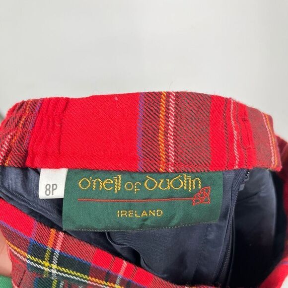 O'Neil of Dublin Plaid Irish Wool Midi Skirt Pencil Red Green Womens Size 8P - Picture 3 of 8